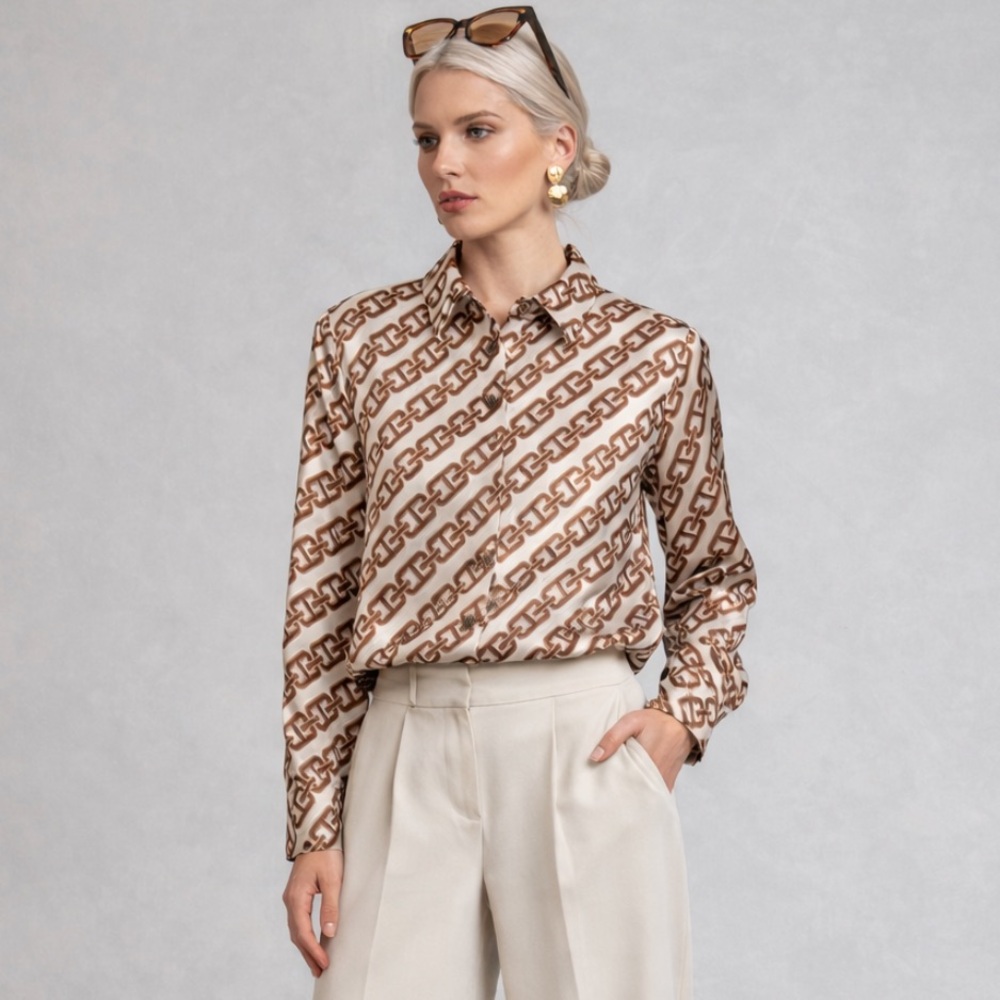 Anthropologie Maison D’amelie Chainlink Printed Sarin Button Front Blouse
